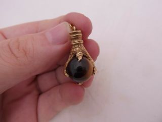 9ct Gold Tigers Eye Large & Heavy Eagles Claw Pendant,  9k 375