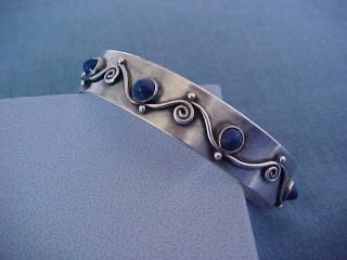 Vintage Native American Sterling & Lapis Cuff Bracelet Hand Made From The 1950s