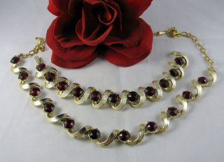 Vintage Ruby Red Rhinestone Bracelet & Necklace Set Feral Cat Rescue