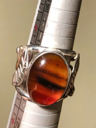 Stunning Vintage Native American Signed Sterling Silver Gold Tiger Eye Ring 7.  5