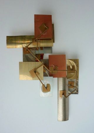 Vintage RAY BERGER Abstract Brutalist Mixed Media Metal Wall Sculpture 6
