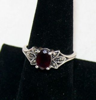 Vintage Sterling Silver 925 Ruby Cz Marcasite Ring Rj Graziano Size 9 2.  77 Grams