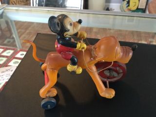 1940’s Disney " Mickey Mouse On Pluto " Wind - Up Toy - Rare Occupied Japan