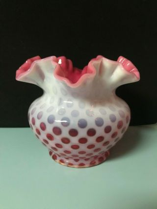 Vintage Fenton - Wright Cranberry Opalescent Honeycomb Crest Vase