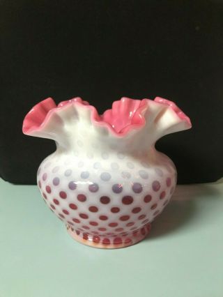 VINTAGE FENTON - WRIGHT CRANBERRY Opalescent HONEYCOMB Crest Vase 2