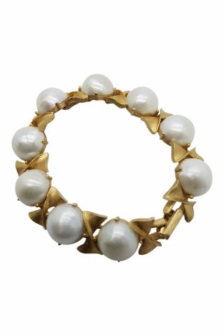 Trifari Vintage Gold Tone Faux Pearl Bracelet