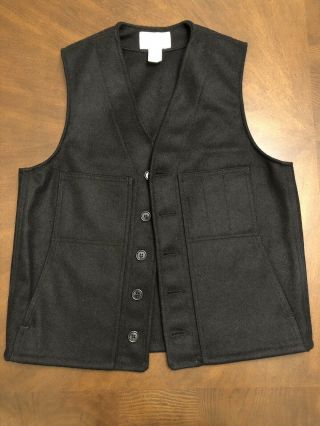 Vtg Vintage Filson Mens Mackinaw 100 Virgin Wool Solid Black Vest Sz 38 Euc
