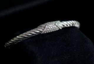 Design Judith Ripka 925 Sterling Silver & Cz Diamonique Hinged Cuff Bracelet
