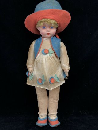 Antique Lenci Type 20 " Girl Doll Jointed Cloth Germany Blonde Composition Art