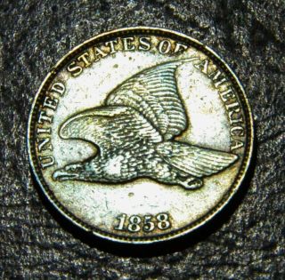 1858 Flying Eagle Cent.  Gorgeous Au,  /unc Large Letter Var.  Rare Flying Eagle