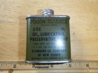 Wwii Military Standard Oil Co Of Jersey 2 Oz Lubricating Tin Can Full