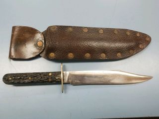 Vintage Lf & C Fixed Blade Stag Bowie Knife W/sheath