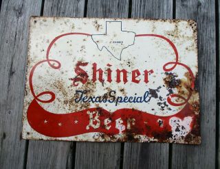 1970s Rare Vintage Shiner Texas Special Beer Metal Sign Tacker Man Cave Bar