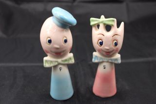 Vintage Salt And Pepper Shakers Blue Spoon Fork His Hers He She Anthropomorphic