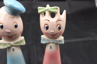 Vintage Salt and Pepper Shakers BLUE Spoon Fork His Hers He She Anthropomorphic 3