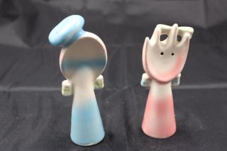 Vintage Salt and Pepper Shakers BLUE Spoon Fork His Hers He She Anthropomorphic 4