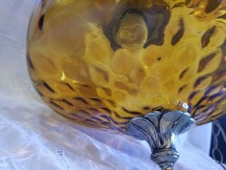 Vintage Mid Century Modern Amber Glass UFO Swag Hanging Lamp Light 6