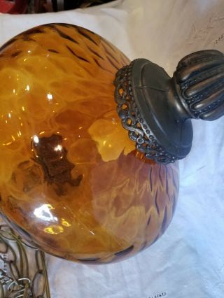 Vintage Mid Century Modern Amber Glass UFO Swag Hanging Lamp Light 8