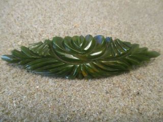 Lovely Vintage Emerald Green/yellow Bakelite Brooch Abstract Floral Carvings