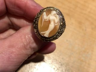 Large Hand Carved Shell Mermaid Ring Signed