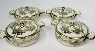 4 Rare Lenox.  999 Fine Thick Silver Overlay Small Handled Lidded Pots