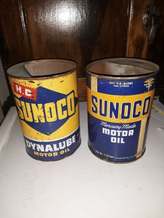 Vintage Mercury Made And Dyna Lube Early Sunoco Quart Oil Can Very Rare