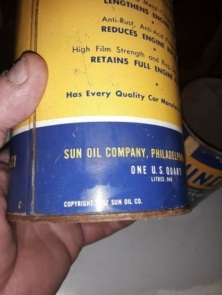 Vintage mercury made and dyna lube Early Sunoco Quart Oil Can VERY RARE 2