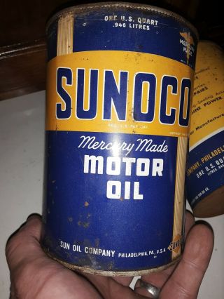 Vintage mercury made and dyna lube Early Sunoco Quart Oil Can VERY RARE 4