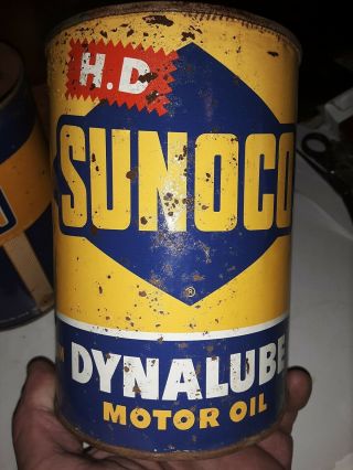 Vintage mercury made and dyna lube Early Sunoco Quart Oil Can VERY RARE 5