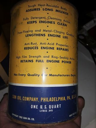 Vintage mercury made and dyna lube Early Sunoco Quart Oil Can VERY RARE 6