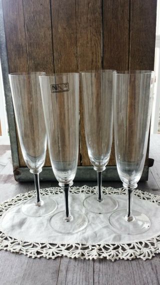 Vintage Nason Moretti Murano Glass Handblown Champagne Flutes - Set Of Four
