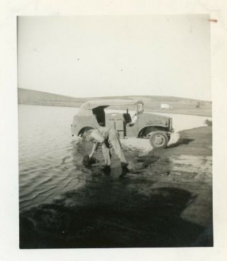 Org Wwii Photo: Gi With Staff Car By Water