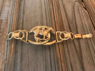 Vintage 7” Napier Jockey Horse Gold Tone Horse Shoe Bracelet Rare