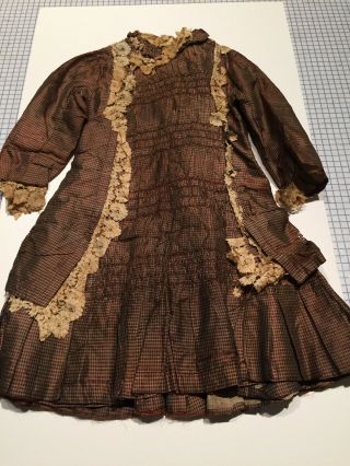 Antique Victorian Brown Checkered Silk Child 