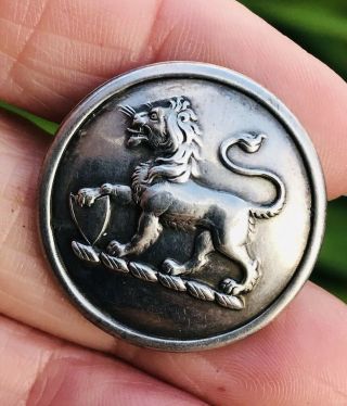 Antique Victorian /edwardian Sterling Silver Plated Heraldic Lion Livery Button