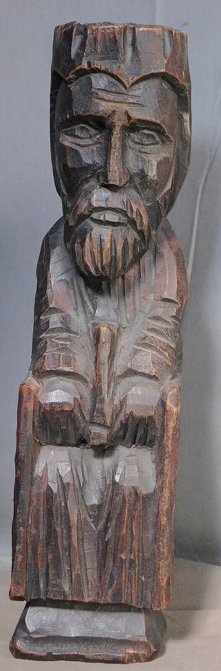 Vintage Folk Art Wood Carving Saint Crown Spanish Revival King Santo Statue Man