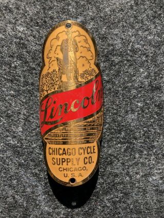 Prewar Schwinn Nos Lincoln Head Badge Chicago Vintage