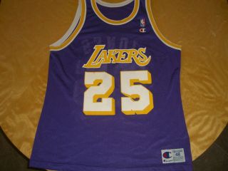 Vintage Champion Eddie Jones Purple Lakers Basketball Jersey Size 48 Rare