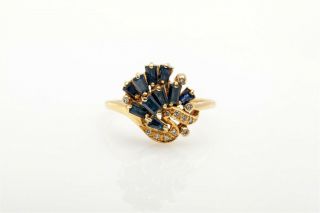 Vintage $2000 3ct Natural Baguette Blue Sapphire Diamond 14k Yellow Gold Ring