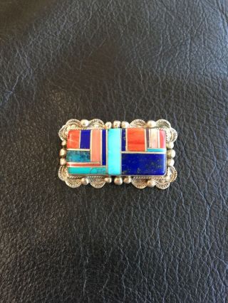 Vintage Navajo Sterling Silver Turquoise And Lapis Pin By Ervin P.  Tsosie