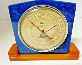 Sky Blue Vintage Deco Taylor Baroguide Barometer Set In Catalin Bakelite Case