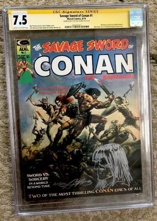 Savage Sword Of Conan 1 Signed Sketch - Neal Adams Cgc 7.  5 - Rare