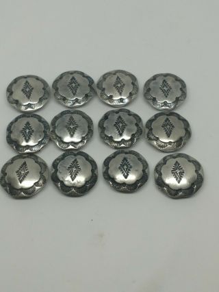 Vtg Sterling Silver Hand Stamped Button Covers Navajo Concho Style Set Of 12