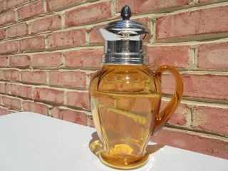 Antique Vintage Cambridge Glass & Farberware Amber Cocktail Shaker W Floral Etch