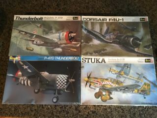 4 Vintage Revell Stuka Junkers P - 47d Thunderbolt Unbuilt Model Kits