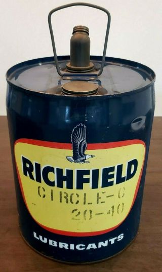 Vintage Antique Richfield 20 - 40 Lubricants 5 Gallon Can - Oil Gas Five