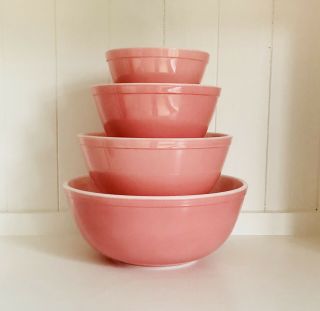 Vintage Pyrex Pink Mixing Bowls Complete Set 401 402 403 404 Nesting Euc