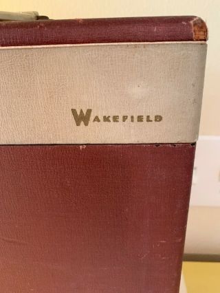 HEAVY WOODEN WAKEFIELD RED/CREAM LP RECORD CASE TOTE Vintage Bakelite Handle 2