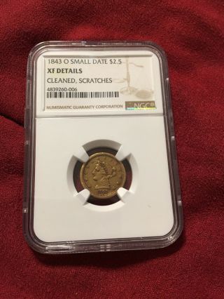 Rare Low 1843 - O Small Date Pcgs Xf $2.  5 Gold