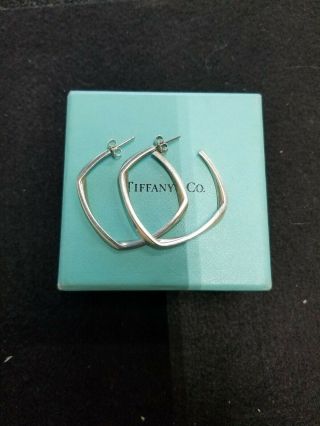 Rare Tiffany & Co Sterling Silver Frank Gehry Torque Square Large Hoop Earrings